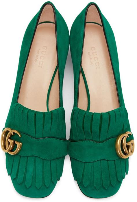 green suede gucci loafers|gucci fringe loafer.